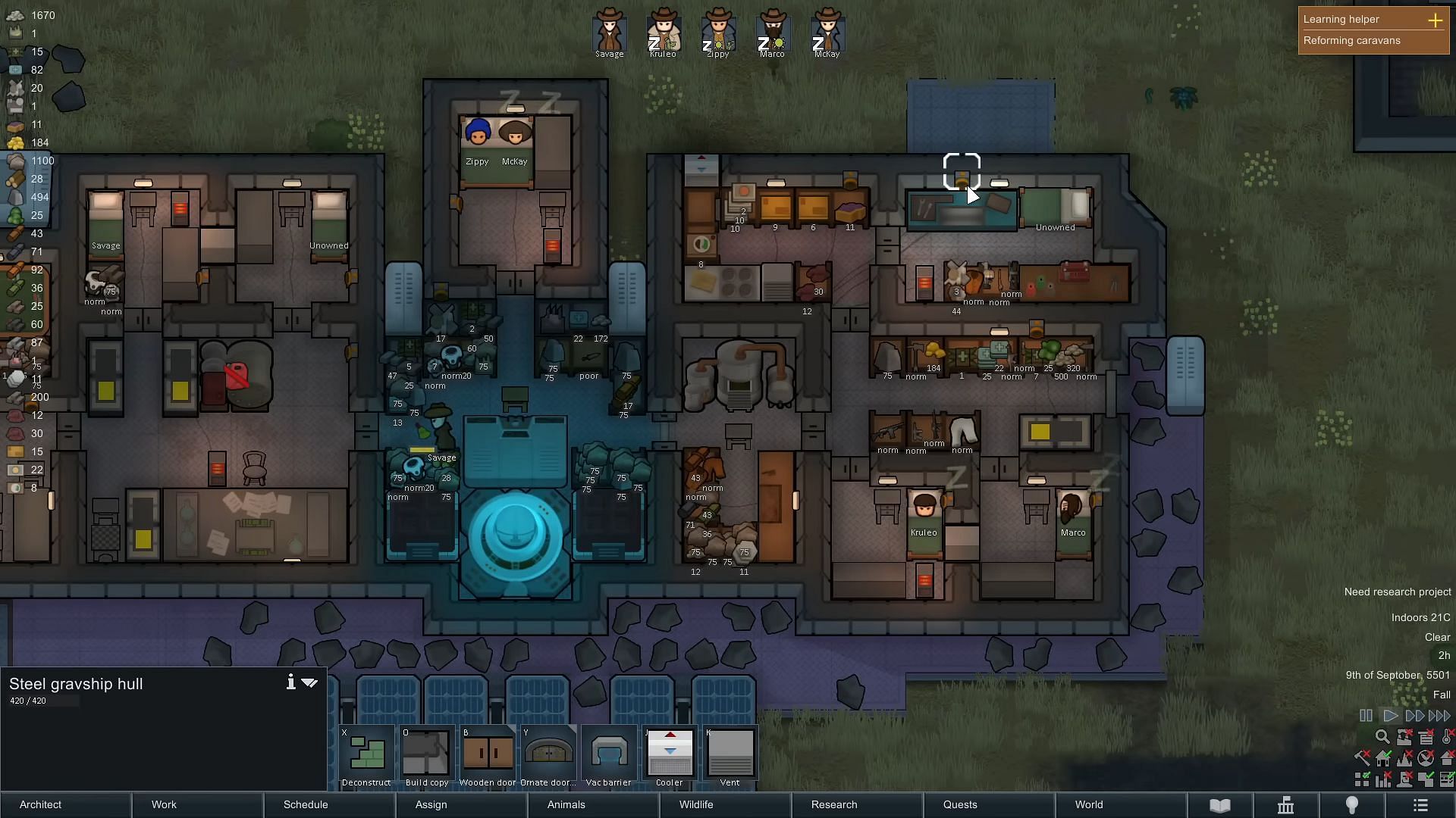 The Gravship Hull in RimWorld Odyssey (Image via Ludeon Studios//YouTube @Ic0n Gaming)
